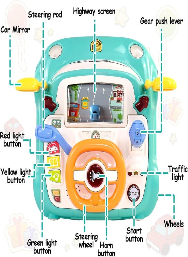Slipps Kids Steering Wheel Toy Musical Baby Car Toddlers Interactive Learning Simulation Driving Car Seat Pretend Play Develops Fine Motor Skills for 1 2 3 Years Old Baby Boys Girls (Blue) - Image 4